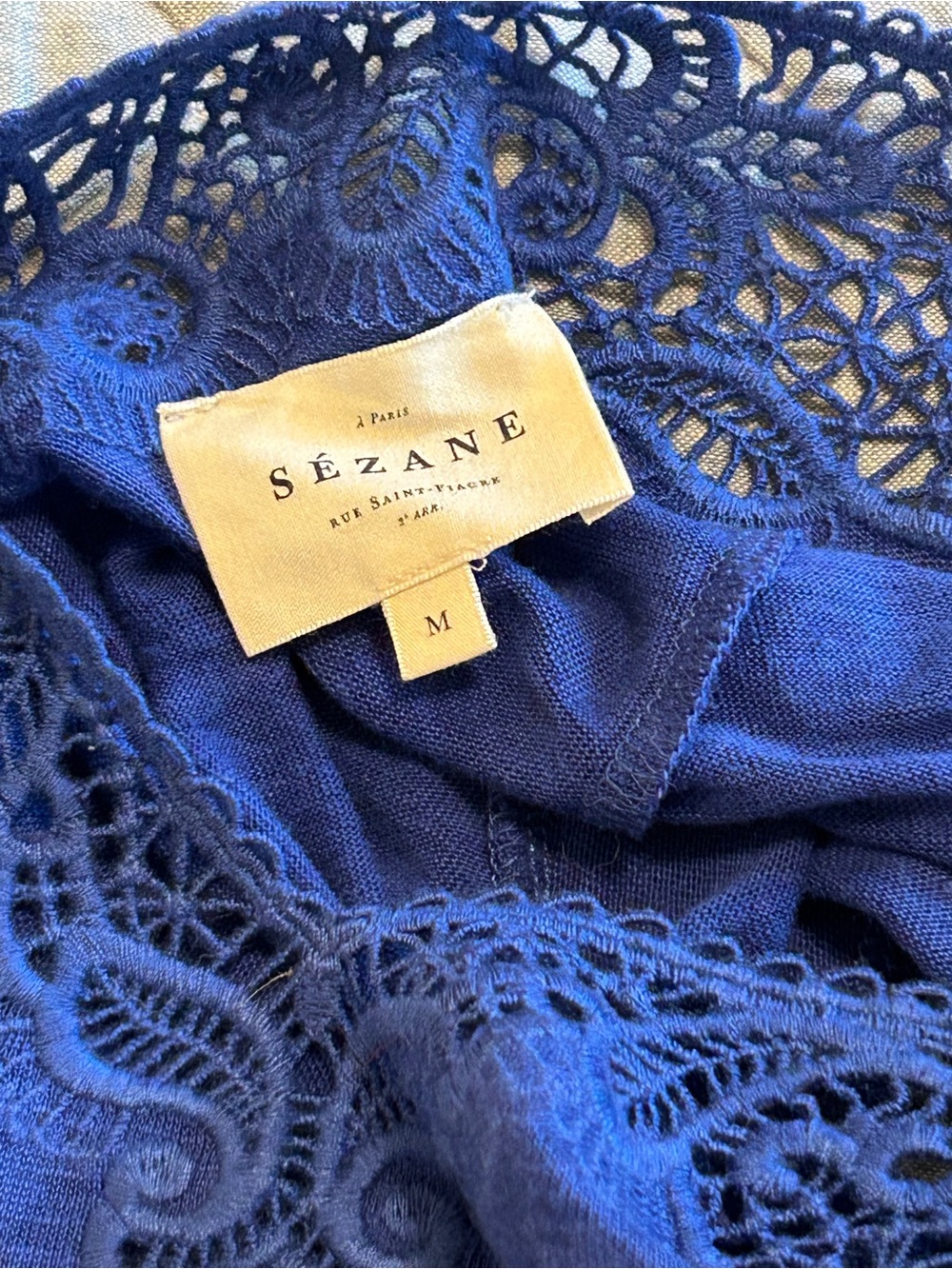 EUC Sézane Mina T shirt Bright Blue - Linen T, Reversible with Lace Trim 🇫🇷! - Picture 7 of 9